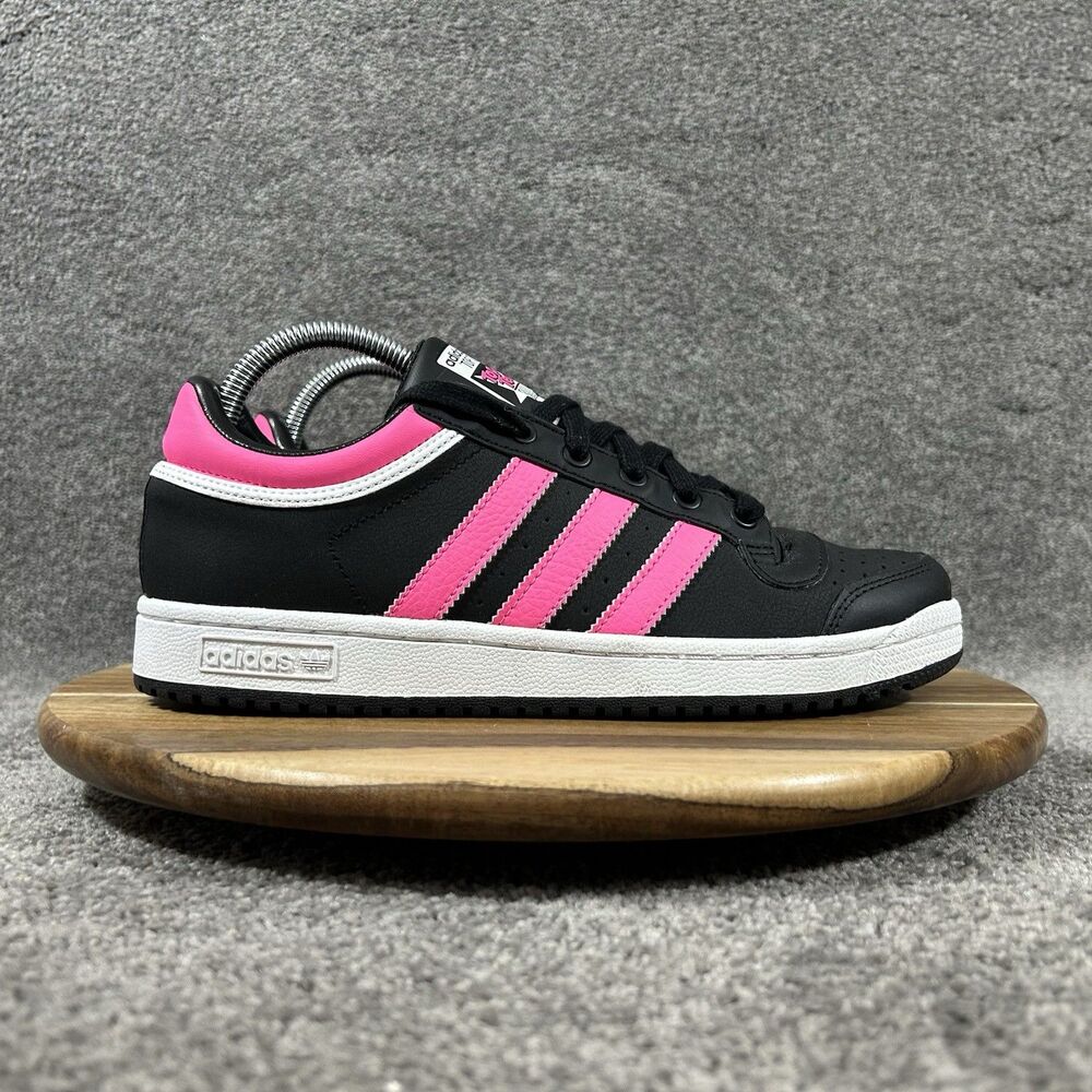 Adidas Top Ten C77189 Girls Size 7 Black Pink Leather Athletic Casual Shoes